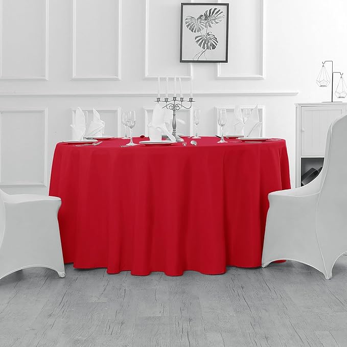 Fokitut 2 Pack Waterproof Round Tablecloth, 70 Inch, Stain Resistant and Wrinkle Polyester Table Cloth, Fabric Table Cover for Kitchen Dining, Wedding, Party, Holiday Dinner-Red