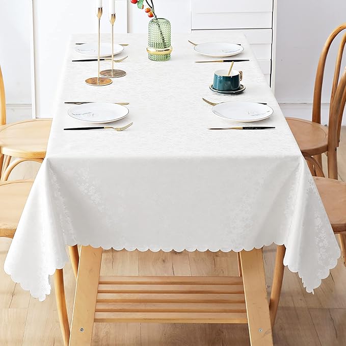 Smiry Rectangle Table Cloth, Waterproof Heavy Duty Vinyl Tablecloths, Wipeable Washable Table Cover for Kitchen and Dining Room (White, 54" X 78")
