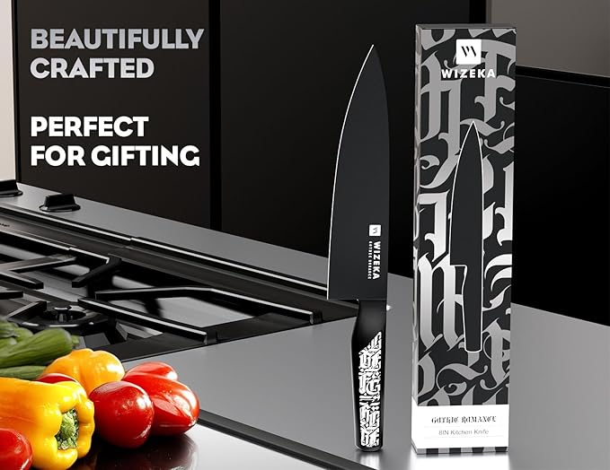 WIZEKA Chef Knife: 8 Inch: Extreme Sharp Kitchen Knife: Full Tang High Carbon Stainless Steel: Chef's knife with Ergonomic Handle with Unique Patterns,Gothic Series