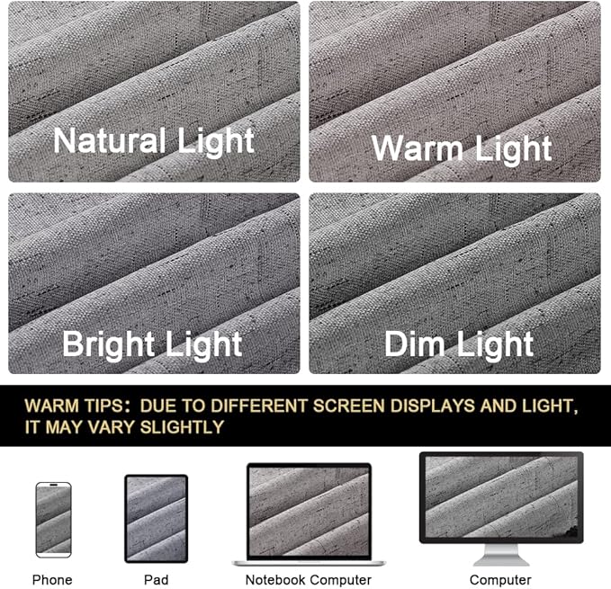 PrinceDeco Blackout Curtains for Bedroom 63 Inches Long 2 Panels Room Darkening Burlap Grommet Drapes for Living Room Thermal Insulated with White Liner Privacy Vertical Window Drapes,Light Grey