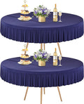 2 Pack Navy Blue Spandex Round Tablecloths for 60 Inch Tables, Stretchy Fitted 5FT Cloths, Wrinkle-Free Cover With Skirt for Wedding, Party, Dining, Banquet