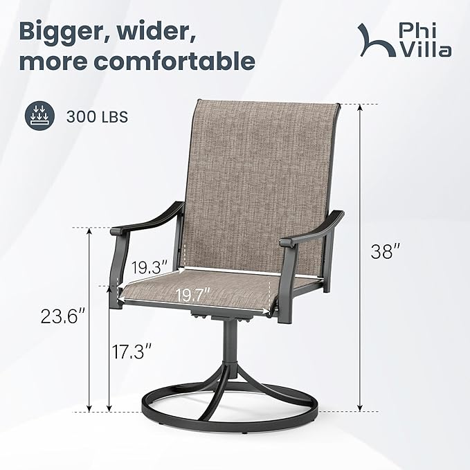 PHI VILLA Swivel Outdoor Chair Set of 2,Patio Swivel Rocking Chairs with Textilene Fabric and Metal Frame for All Weather,Outdoor Dining Chairs for Garden