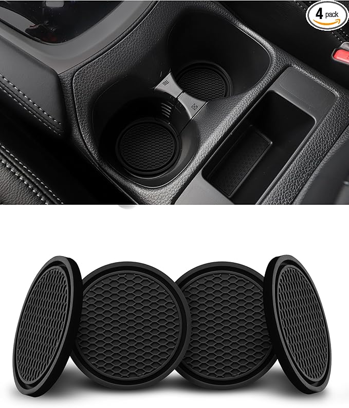 4 Pack Car Cup Coasters, Universal Non-Slip Silicone Cup Holder Inserts, Car Interior Accessories, Black