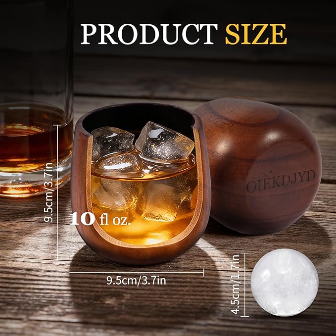 Original Wooden Bourbon Whiskey Glasses Set of 2, Handcrafted Charred Oak Wooden Bourbon Tumblers for Scotch, Unique Gifts for Men(2Pack)