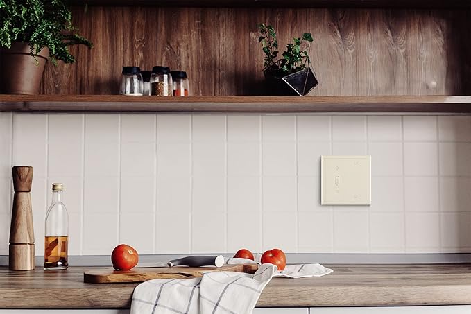 Henne Bery Modern Edge Decorative Wall Plate Switch Plate Outlet Cover, Durable Solid Zinc Alloy (Blank/Toggle, Light Almond)