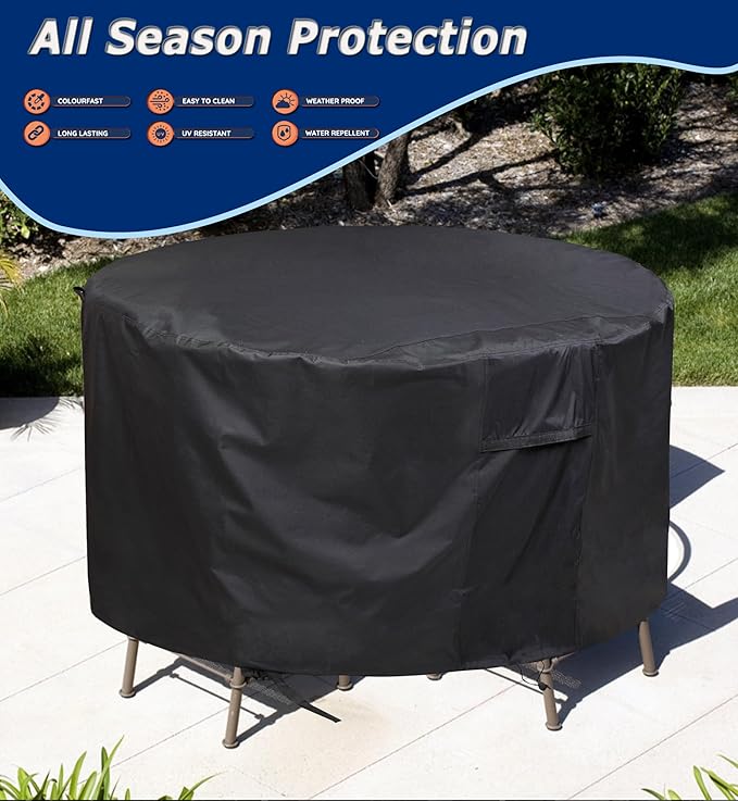 Round Patio Furniture Covers - 90" Dia Waterproof Table & Fire Pit Cover - Anti-Fading for Outdoor Dining Sets