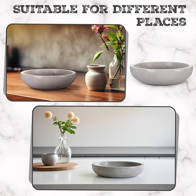 LemonRoad Travertine Decorative Bowl 7.8"x 2" Marble Round Stone Bowl for Entryway Key, Fruit, Kitchen Counter, Dining Table Centerpiece, Office Decor (Grey)