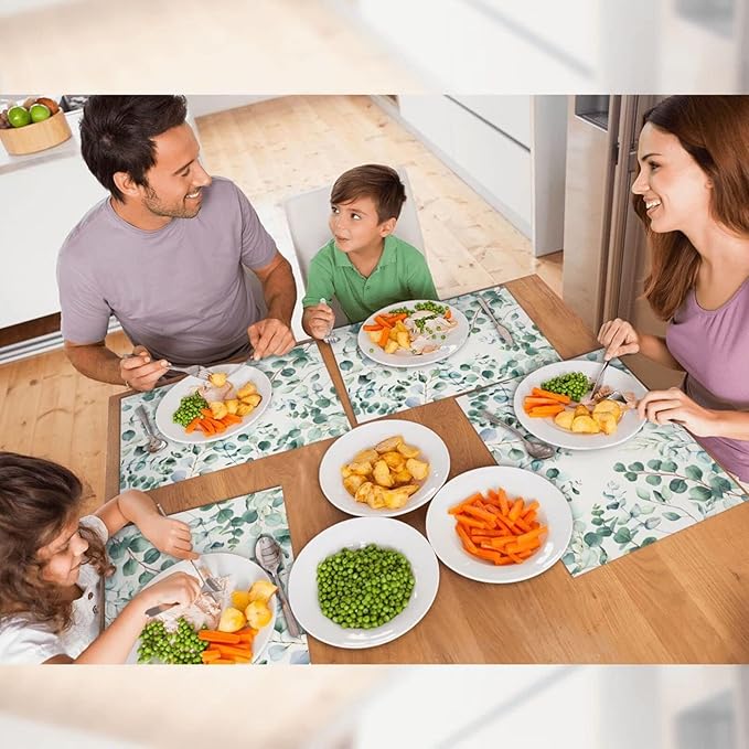 Eucalyptus Leaves Placemats Set of 4 Washable Table Place Mats for Dining Kitchen Party Decor