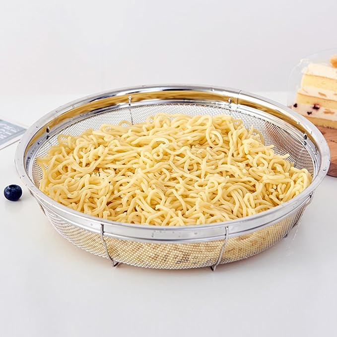 Fine Mesh Strainer for Kitchen, Stainless Steel Colander Bowl for Pasta, Rice, Fruit, Metal Net Baskets with Resting Base - Strain, Drain, Rinse （Diameter 12.2 inch）