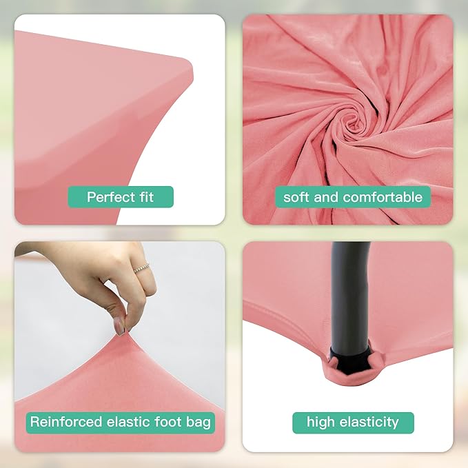 2Pack 8FT Table Cloth for Rectangular Fitted Events Stretch Pink Table Covers Washable Spandex Tablecloth Protector for Party, Wedding, Cocktail, Banquet, Festival