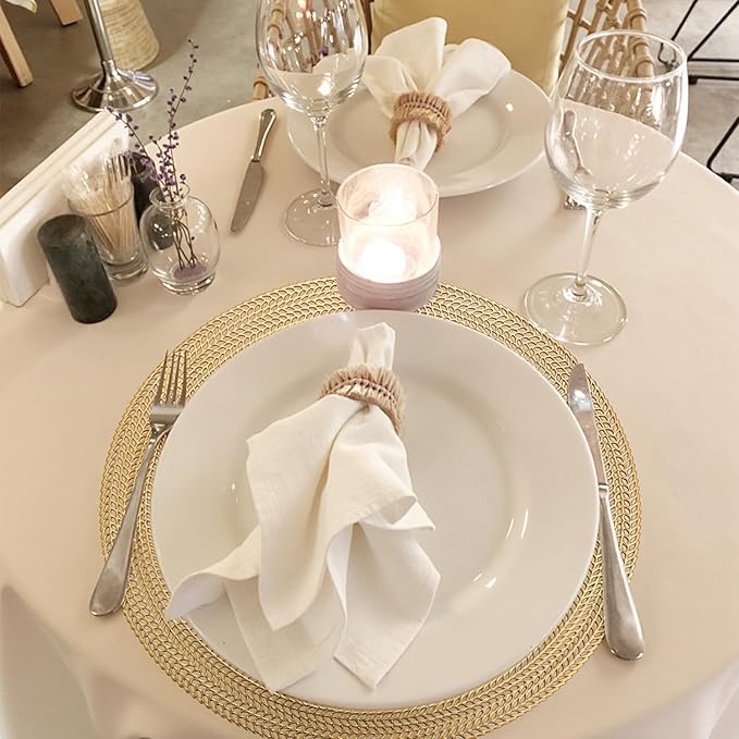 FAVE 10PCS Gold Vinyl Round Placemats, Wheat Sheaf Design 15 Inch Placemats Set of 10 Washable for Dining, Events, Banquet, Home & Daily Use (Gold Wheat,10pcs)