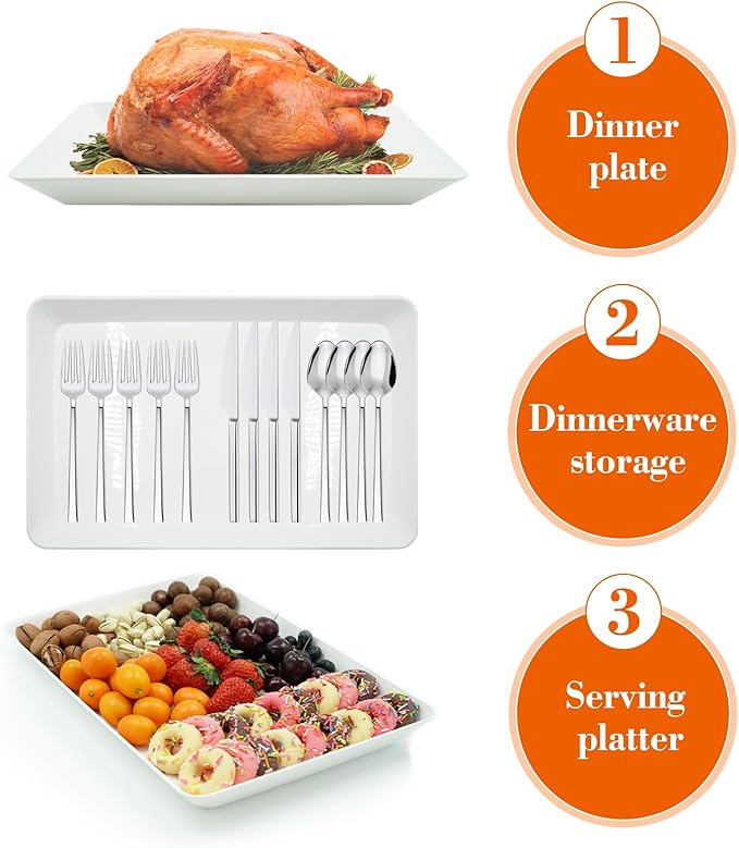 Serving Tray Platter, 17.5'' x 11.5'' x 1.6'', 4 Pcs Food Tray for Veggie Fruit Snack Dessert Cookie Cheese, Food Trays for Party Supplies Display, Large Platters for Serving Food, BPA Free