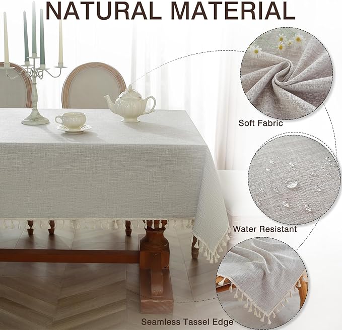 JIALE Textured Tablecloth, Heavy Duty Linen Style Farmhouse Table Cloth Rectangle Table, Wrinkle-Free Washable Waterproof Table Cover for Kitchen, Dining, Parties, 55"x75", Light Brown