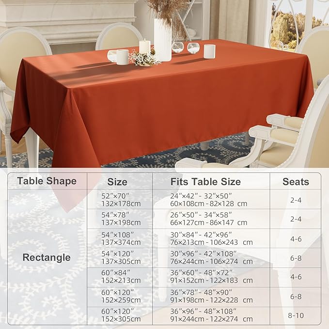 Smiry Rectangle Table Cloth, Waterproof Anti-Scratch Polyester Tablecloth, Decorative Washable Fabric Table Cover for Dining, Buffet, Parties and Outdoor, 60x84, Rust