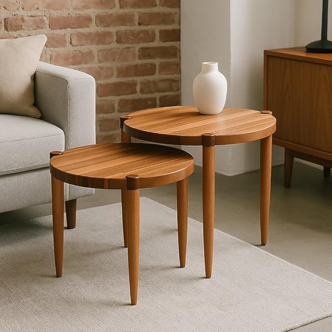 Leick Home Redonda Bay Side Tables 2 Pack, Natural Jequitiba, Small Table 21.6 in H x 19.7 in W, Large Table 23.6 in H x 21.6 in W, 228361-NAT