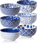 Ceramic Soup Bowls Set - 23 Oz Deep Cereal Bowl for kitchen - 6 Inch Porcelain Salad Bowl for Pasta, Dessert, Ramen - Microwave Dishwasher Safe - Set of 6 - Vintage Blue