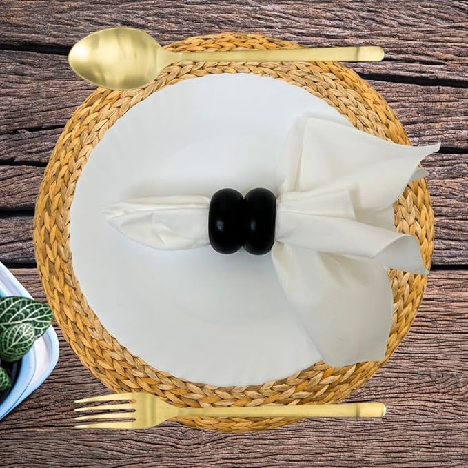 Handmade Wooden Napkin Ring Made by Artisan Beautifully Crafted and Designed in India Black Set of 12 (BH)