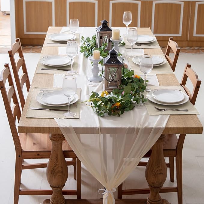 Linen Fabric Placemats Set of 6, Machine Washable, Heat Resistant, Wrinkle Free, Thick Polyester Kitchen Place Mats for Dining Table (Beige)