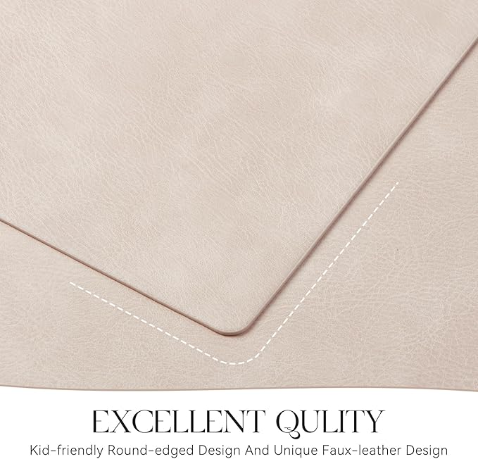 MOSAYT Vinyl Placemats Set of 12-12 X 17 Inch - Faux Leather 100% Waterproof Oil-Proof Wipeable PU Place Mats, Heat Resistant Reversible Table Mats for Kitchen, Dining, Outdoor (Beige)