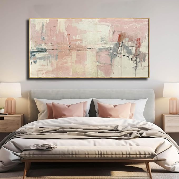 YJYart Pink Abstract Wall Art Room Decor for Teen Girls Modern Living Room Canvas Wall Art Bedroom Pictures Office Decoration for Wall 29x58in