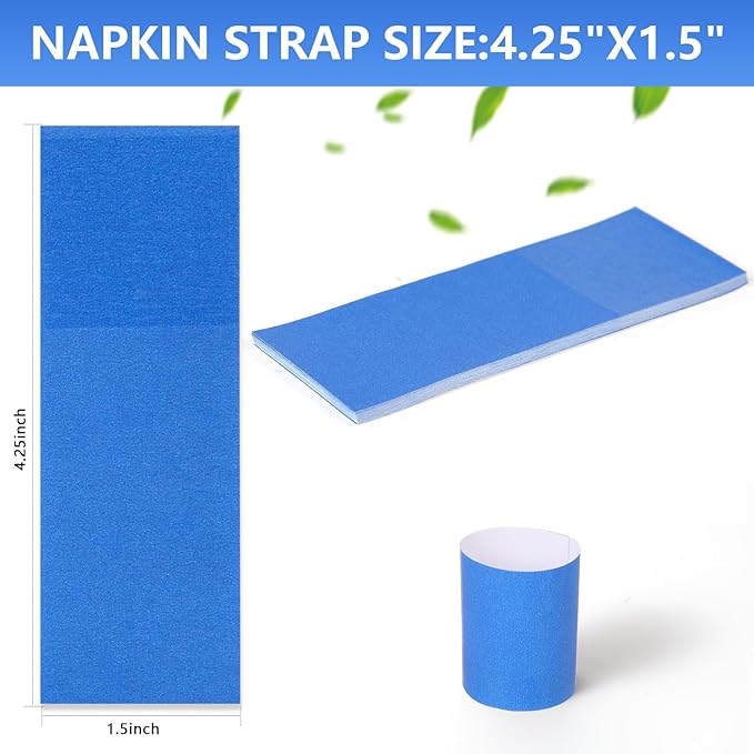 2000Pcs Blue Self-Adhesive Napkin Bands Disposable Paper Napkin Rings for Wedding Party Restaurant Decor