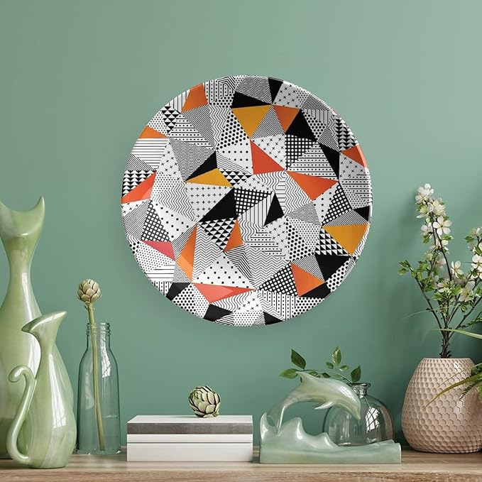 Decorative Plates, Abstract Decor Print Ornament, Fashionable Polygonal Artwork Panes Craft Projects, 6 Inch, Kitchen Wall Decor, Multy