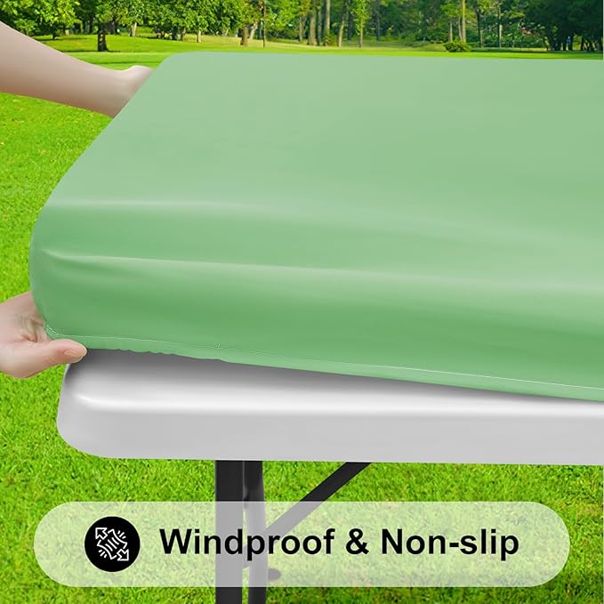 Smiry Rectangle Tablecloth, Elastic Fitted Flannel Backed Vinyl Tablecloths for 4ft Folding Tables, Waterproof Wipeable Table Covers for Indoor, Outdoor, Picnic and Camping (Sage Green, 24"x48")