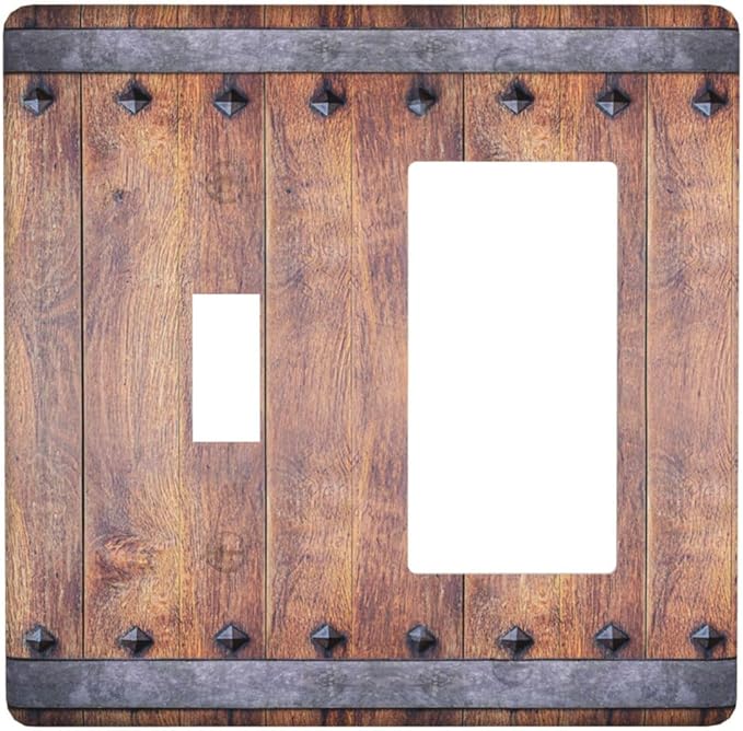 Light Switch Cover Rustic Farmhouse Barn Door Vintage Wood 2 Gang Toggle Rocker Combo Socket Cover Wall Plates Decorative Switch Plates and Outlet Covers for Bathroom Cabin Decor
