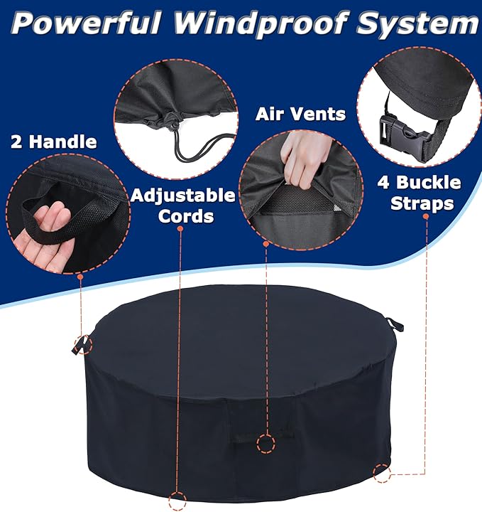 Round Patio Furniture Covers - 96" Dia Waterproof Table & Fire Pit Cover - Anti-Fading for Outdoor Dining Set