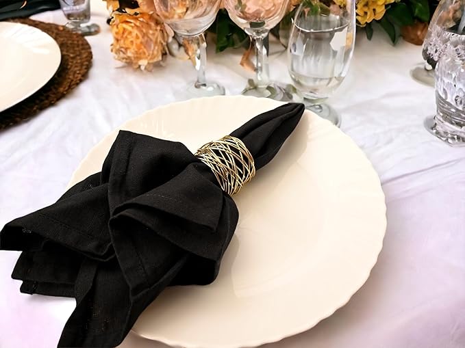 ALPHA Living HOME Gold Napkin Rings 12 Set of Premium 100% Metal, Rust-Resistant Tabletop Décor - Napkin Holders Buckles for Family Dinner, Wedding, Party, Decorations, Banquet, Party, Easter