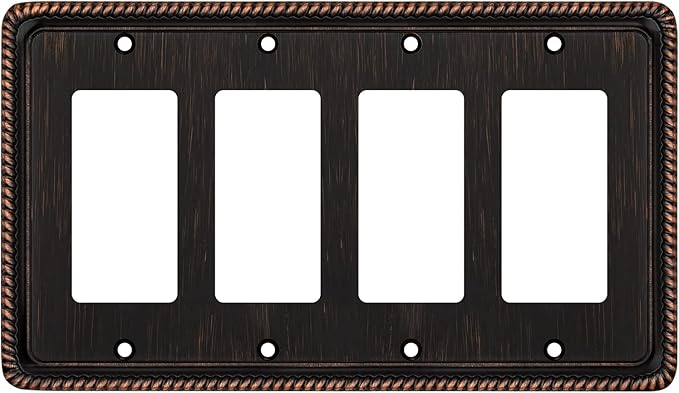 Henne Bery Rope Edge Decorative Wall Plate Switch Plate Outlet Cover (Quad Decorator, Aged Bronze)