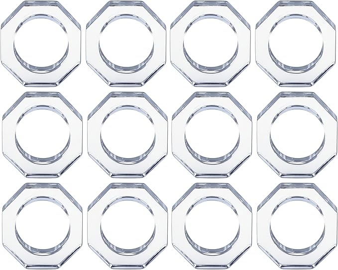 ALPHA Living HOME Acrylic Napkin Rings Set of 12 - Crystal Decorative Serviette Holders Ideal Décor for Weddings, Family Gatherings, Formal Dinners, Banquets & Everyday Dining (Transparent)