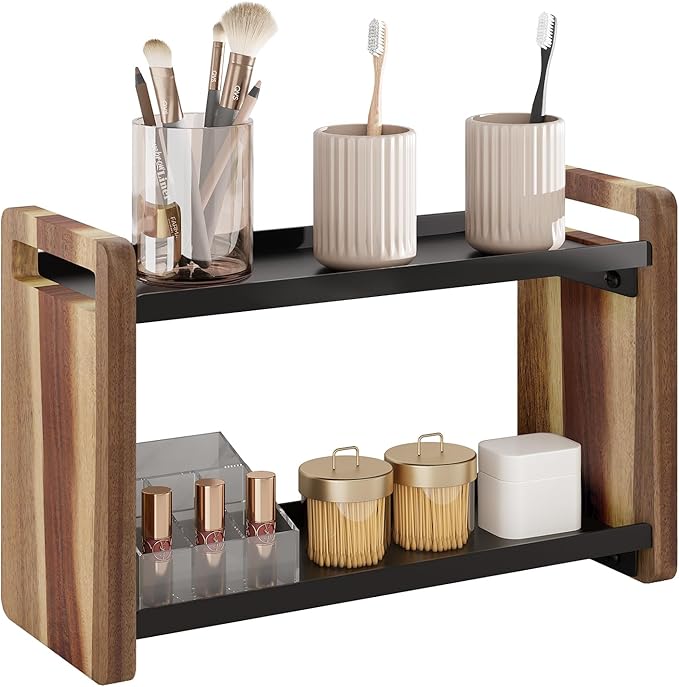 Bathroom Counter Organizer,Bathroom Counter Shelf,Bathroom Organizers,Under Sink Organizer,Cologne Organizer For Men,Cologne Cabinet,Spice Rack Organizer for Cabinet,Gifts(Brown 2 Tier)