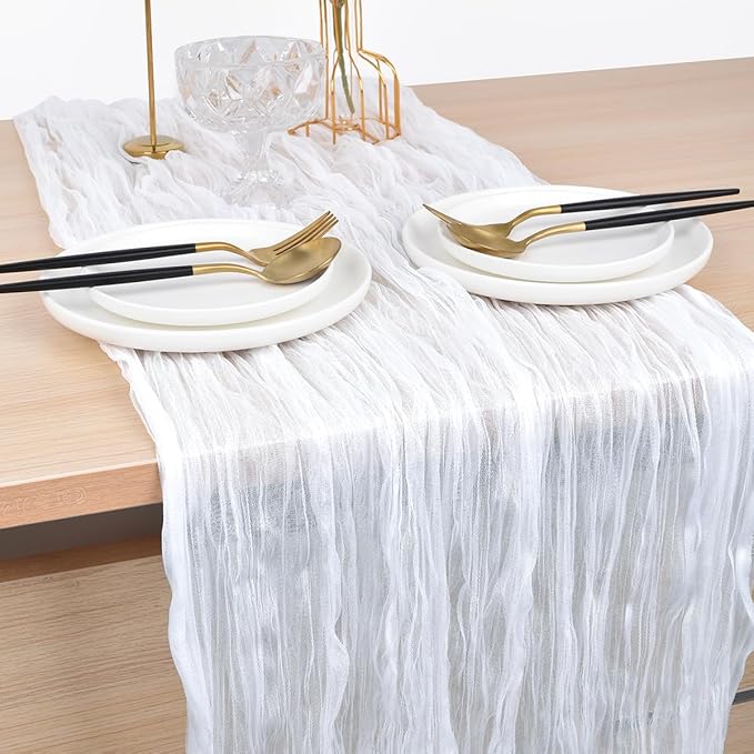 Joanlody Ivory Cheesecloth Table Runner Fall Thanksgiving 10Ft Rustic Gauze Boho Cheese Cloth Table Runner for Wedding Bridal Baby Shower Decoration