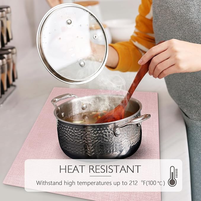 Faux Leather Placemats Set of 8 Washable PU Table mats for Kitchen Table - Heat Resistant, Waterproof, Easy Clean, Anti Slip 11.8" x 17" (Pink-8 Pack)