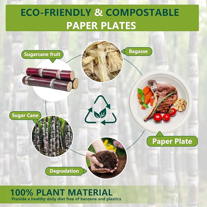 6 Inch Small Paper Plates, 300 Pack Disposable Compostable Dessert Plates Made from Sugarcane Fibers, Eco-Friendly, White