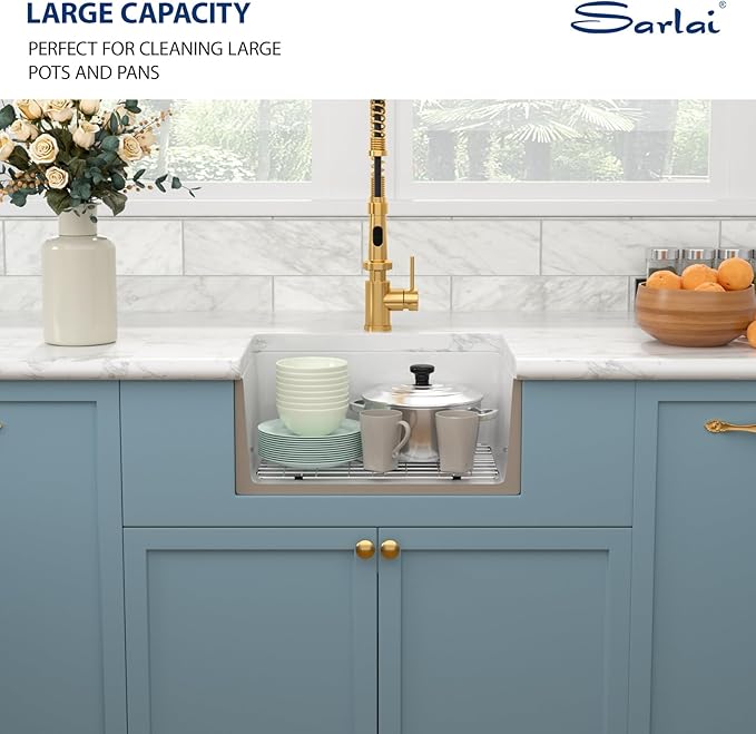 Sarlai 24 White Farmhouse Sink - 24 Inch Small Farmhouse Sink White Apron Front Ceramic Porcelain Fireclay Single Bowl Farm Kitchen Sink Laundry Room Sinks