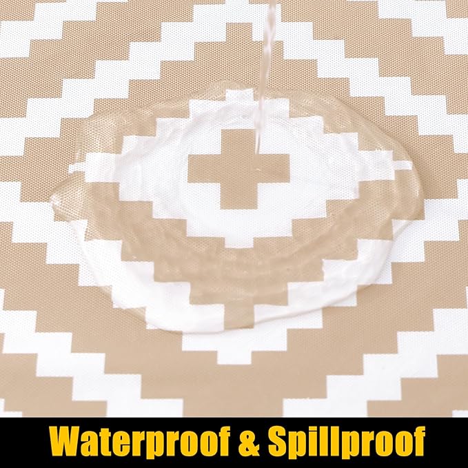 Smiry Rectangle Table Cloth Cover, Waterproof Elastic Fitted Picnic Tablecloth for 6 Foot Tables, Wipeable Flannel Backed Vinyl Tablecloths for Camping, Dining, Outdoor (Khaki, 30" x 72")