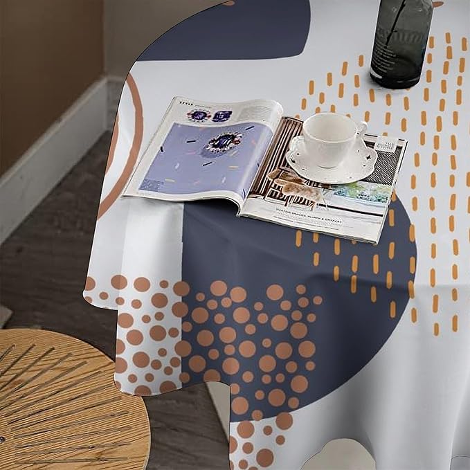 Abstract Modern Art Mid Century Round Tablecloth, Mid Century Rustic Boho Art Pattern Tablecloth for Home Party Dining Room Kitchen Decor 50Inch(127cm)