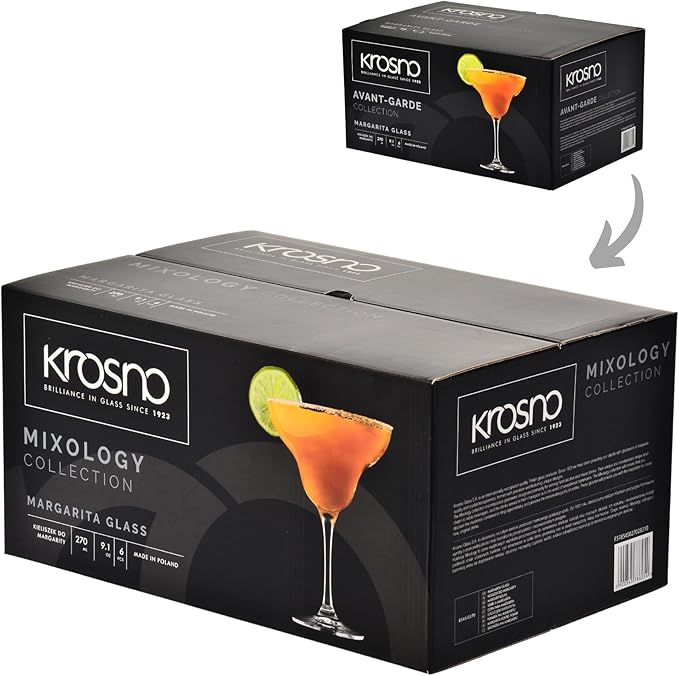 Krosno Margarita Cocktail Glasses, Set of 6, 9.1 oz, Mixology Collection, Ideal for Cocktails, Frozen Desserts, Dishwasher Safe, Made in Europe