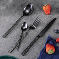 Black Silverware Set for 8 Modern Square Flatware Set Stainless Steel 32 Piece Cutlery Utensils Sets for Home Kitchen Restaurant Mirror Polished