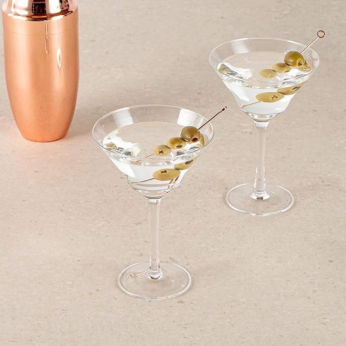 Restaurantware-Vetri 9 Ounce Martini Glasses, 6 Dishwashable Cocktail Glasses - No Lead, Long Stemmed, Clear Glass Party Drinkware, For Home And Bar Use, Serve Margarita, Cosmopolitan, And More