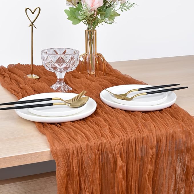 Joanlody Terracotta Cheesecloth Table Runner Spring Easter 10Ft Rustic Gauze Boho Cheese Cloth Table Runner for Wedding Bridal Baby Shower Decoration 6 Pack