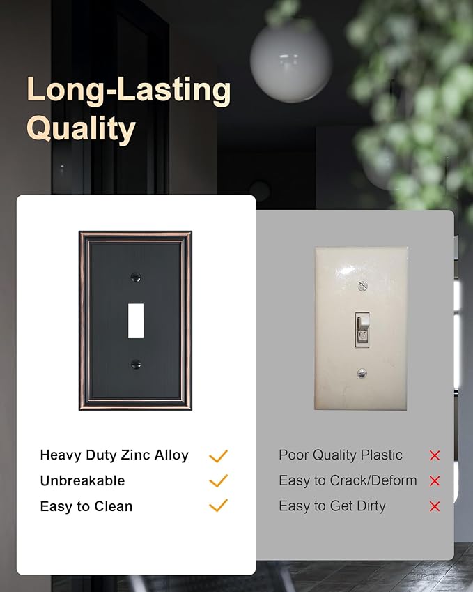 2-Pack Single Toggle Light Switch Cover Plate, Durable Solid Zinc Alloy Decorative Switch Plate Covers, Aged Bronze 1 Gang Wall Plate, Corrosion Resistant