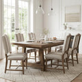 CIMOTA Mid Century Modern Dining Chairs Set of 6, Farmhouse Upholstered Dining Room Chairs Comfortable Kitchen Side Chairs with High Back/Natural Solid Wood Frame, Linen Brown/Beige Stripe