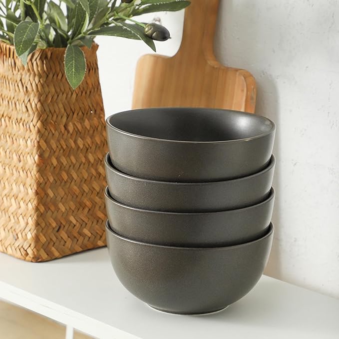 Cereal Bowls, 24 oz Soup Bowls Set of 4, Ceramic Bowls Set for Salad, Fruit, Breakfast, Dessert, Stoneware Bowls for Kitchen, Dishwasher & Microwave Safe, Matte Black