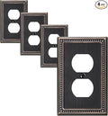 4-Pack Duplex Outlet Cover Plate, Aged Bronze Metal Wall Plates for Electrical Outlets, 1 Gang Receptacle Light Switch Cover, Pearls Decorative Switch Plates and Outlet Covers