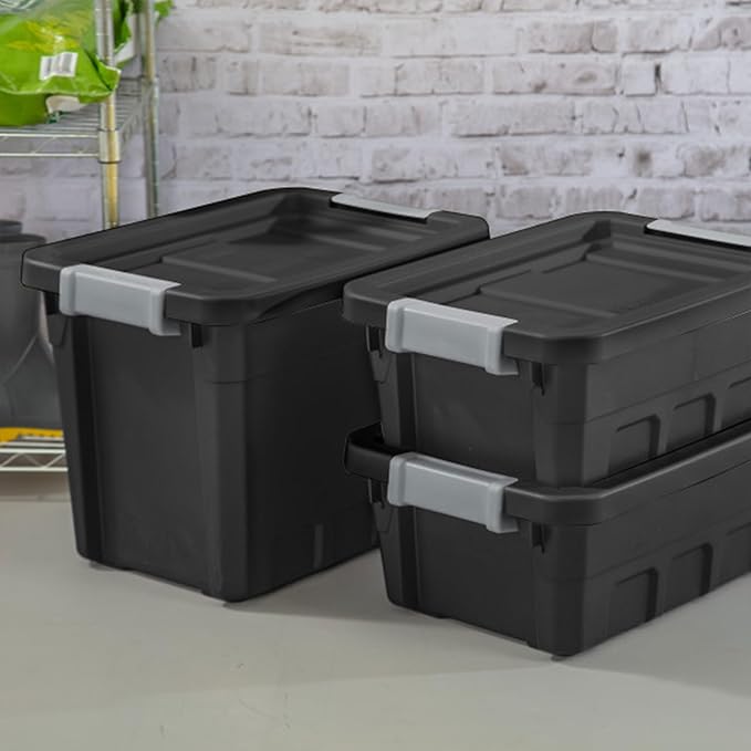 Sterilite 24-Pack Plastic Storage Bins with Lids, Stackable Containers, 7.5 Gallon, Black