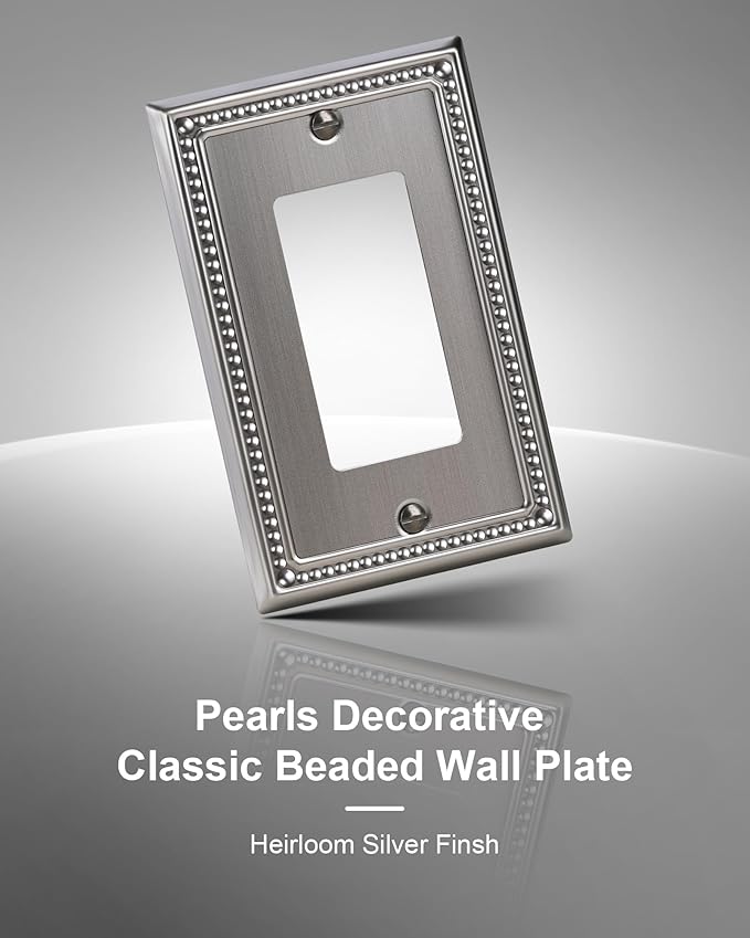 4-Pack Decorator Outlet Cover Plate, Pearls Decorative Switch Plates and Outlet Covers, Antique Silver Metal Wall Plates for Electrical Outlets