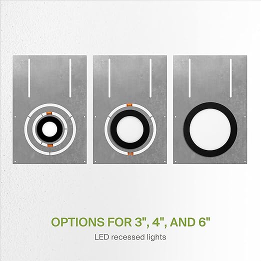 ASD 13 Inch New Construction Mounting Plate with Asymmetric Round Hole - 3/4/6 Inch Flat Steel Rough in Wafer Light Bracket, Shallow LED Recessed Lighting Housing, 6 Pack